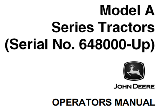 John Deere Model A Series Tractors Operator's Manual