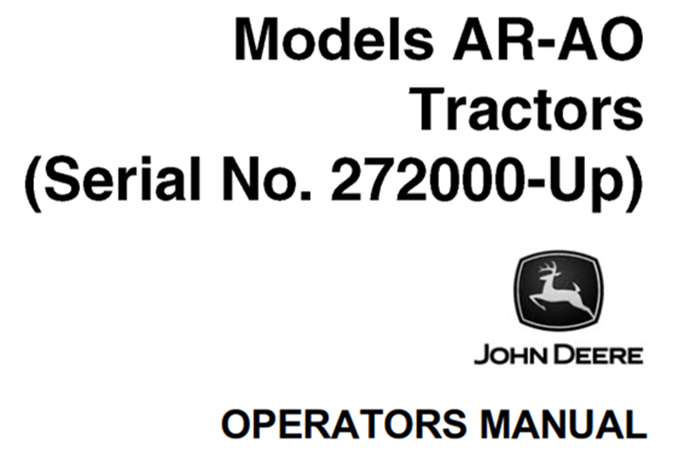 John Deere Models AR-AO Tractors Operator's Manual