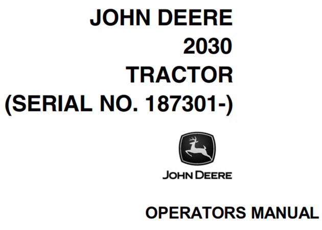 John Deere 2030 Tractor Operator's Manual (Serial No.187301-)