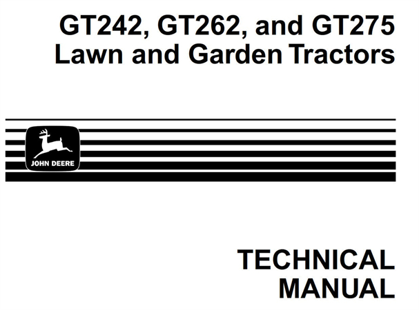 John Deere GT242, GT262, GT275 Lawn and Garden Tractors