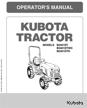 Kubota B2401DT, B2401DTWO, B2401DTN Tractors Operator's Manual