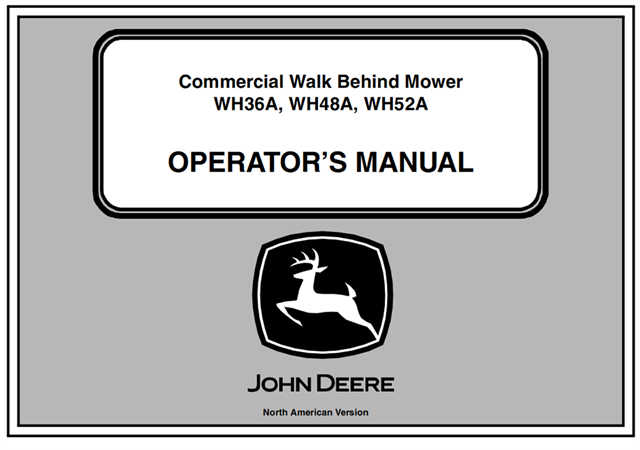 John Deere WH36A, WH48A, WH52A Commercial Walk Behind Mower